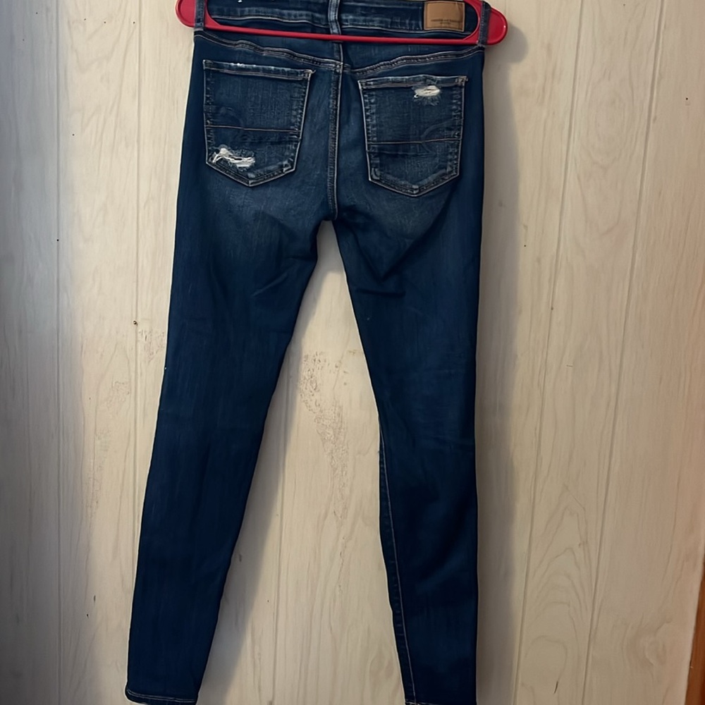 American Eagle Women's Super Stretch Skinny Distressed Jeans Size 4 LONG - Picture 3 of 4